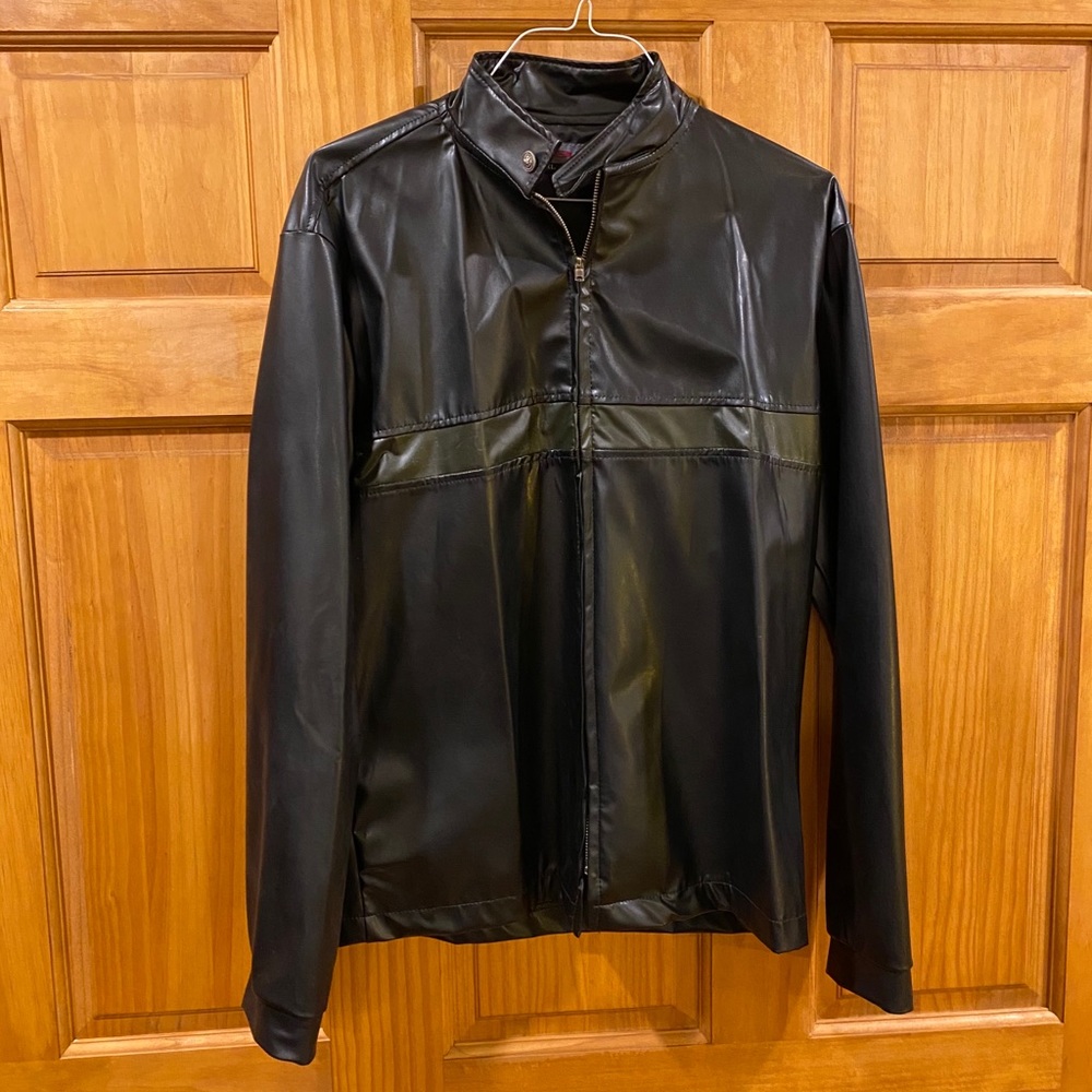 Men’s Vinyl Black & Olive Green Motorcycle Jacket